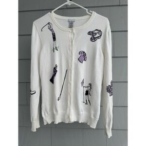 Vintage 90s IZOD Womens‎ Golf Novelty Cardigan Made in Japan L
